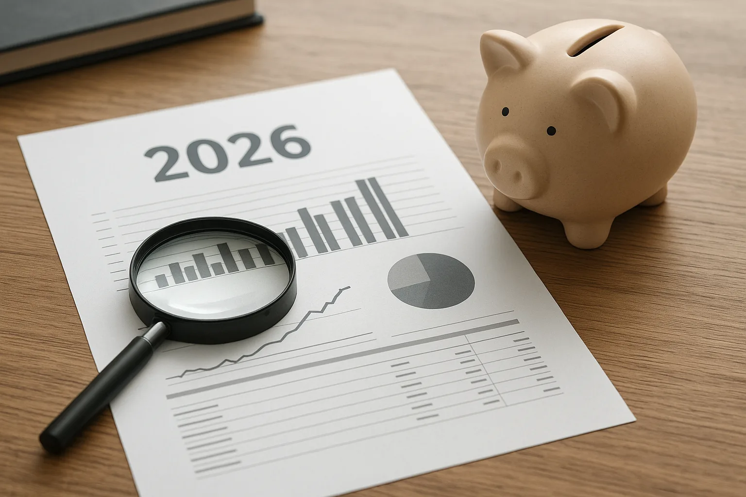 2026년 재무 보고서와 저금통을 통해 저금리 시대의 자산 관리를 분석하는 모습