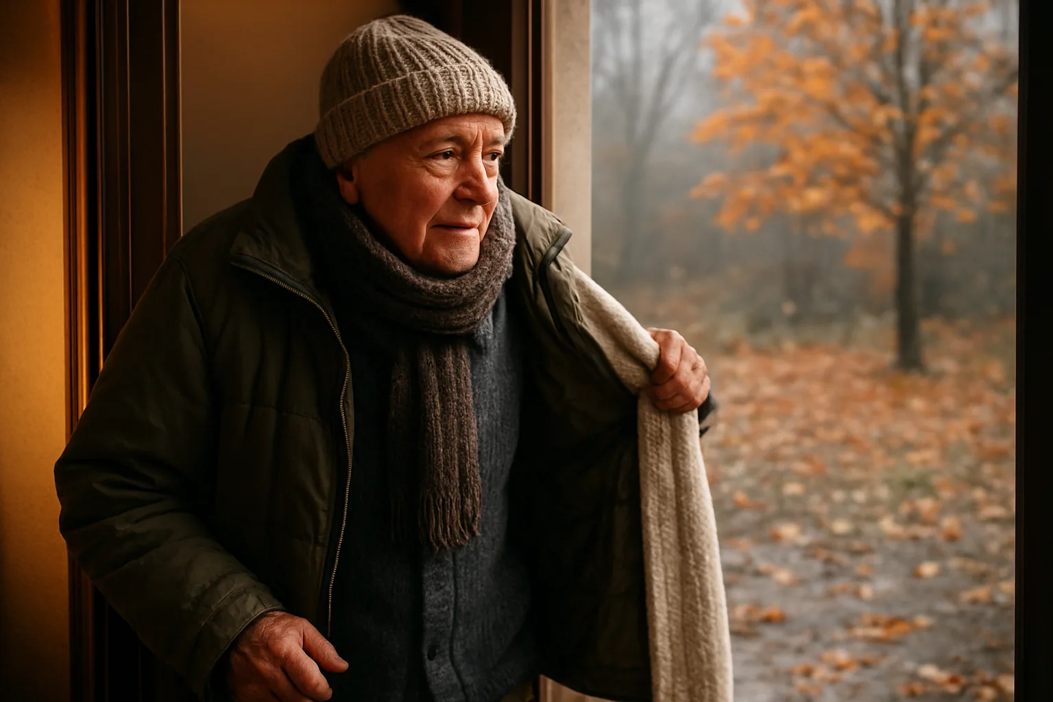 급격한 기온 변화로 인해 혈관 수축 위험이 높아지는 환절기 환경의 모습입니다.