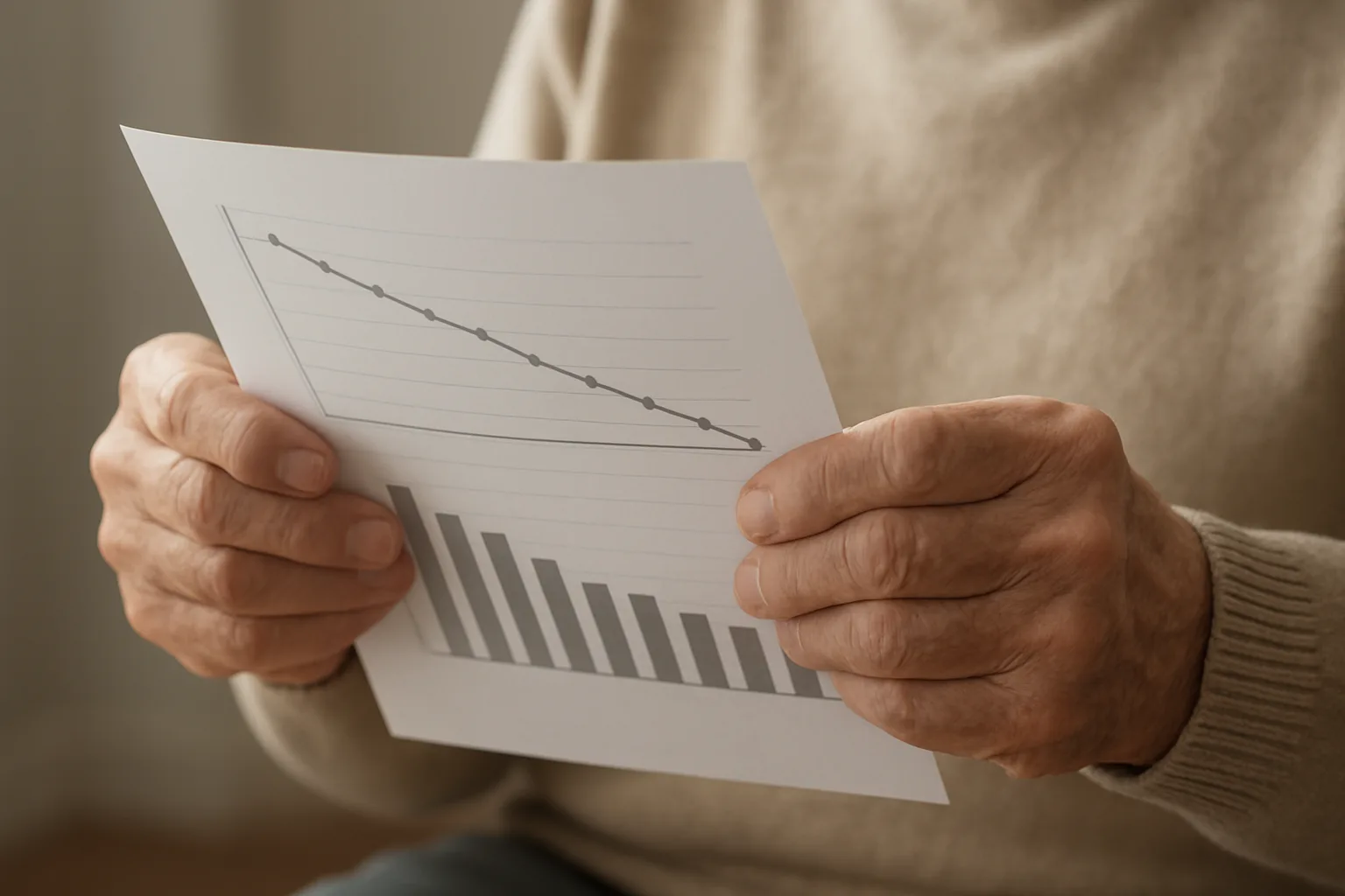 나이에 따라 낮아지는 세금 비율을 서류로 확인하며 은퇴 계획을 세우는 시니어