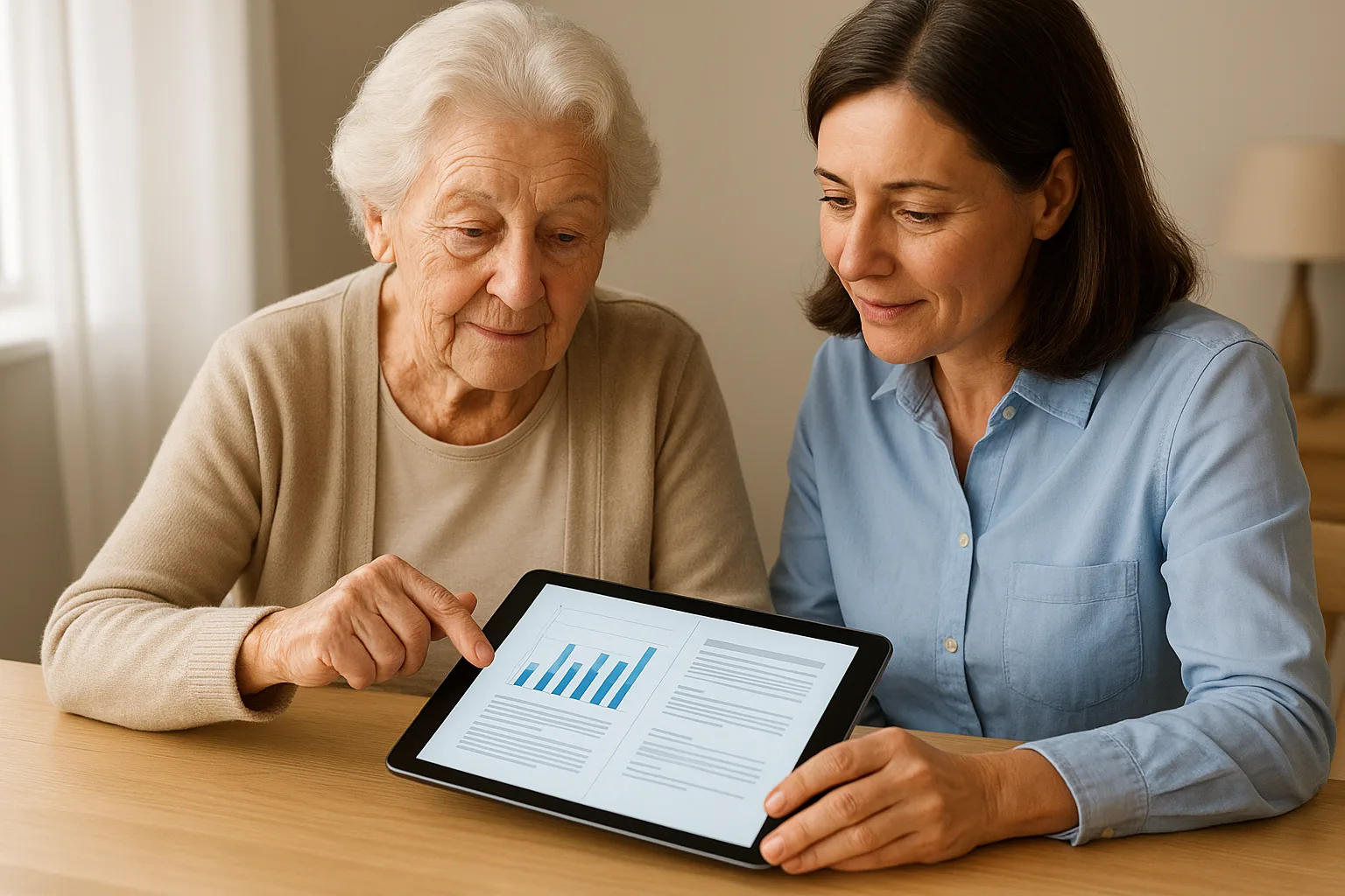 2026년 장기요양보험 수가 인상과 월 한도액 변화를 설명하는 안내문과 상담 모습