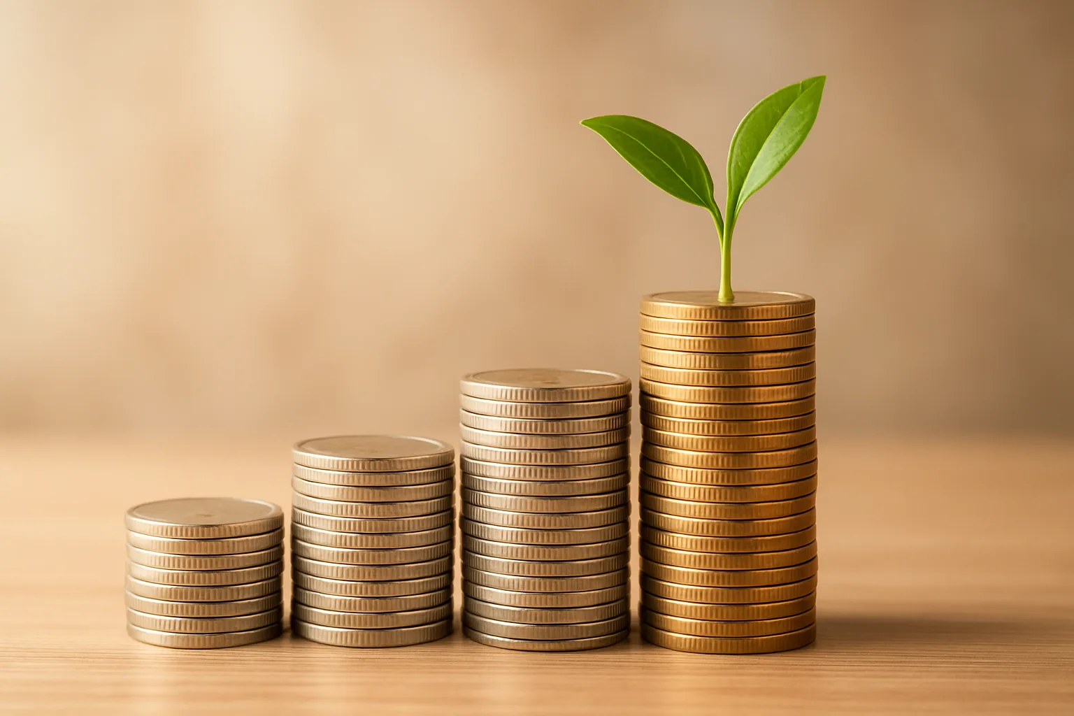 동전 더미 위로 자라나는 식물을 통해 고배당주의 현금 흐름을 표현한 모습