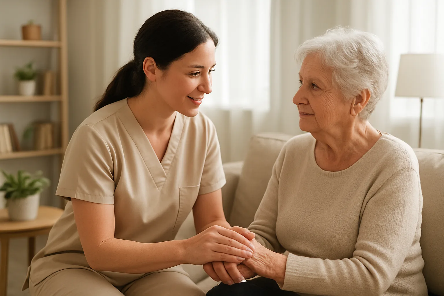 방문요양 서비스를 통해 요양보호사가 어르신의 일상생활을 돕는 따뜻한 모습