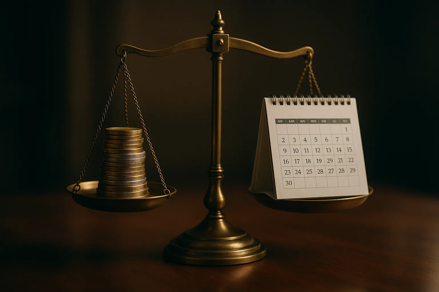 채권 매수 타이밍과 자산 배분의 중요성을 상징하는 저울과 달력