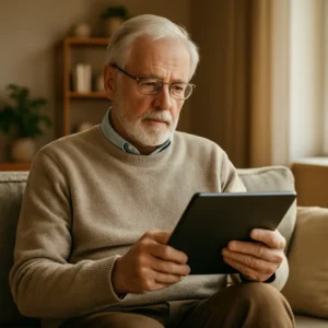 퇴직 후 건강보험료 부담을 줄이기 위해 재산을 점검하는 시니어의 모습입니다.