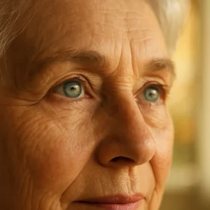 노안과 백내장 수술 후 선명한 시력을 회복하여 밝게 웃으며 정면을 바라보는 중장년의 맑은 눈