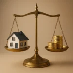 주택연금 가입 시 집값 상승과 연금 수령의 재무적 득실을 형상화한 이미지입니다.