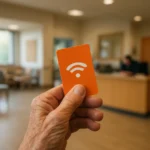 어르신이 행정복지센터에서 발급받은 복지 혜택 포인트 카드를 들고 있는 모습입니다.