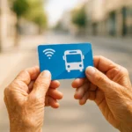 고령 운전자가 자진 반납 후 지원받은 새로운 스마트 교통카드를 손에 들고 있는 모습입니다.